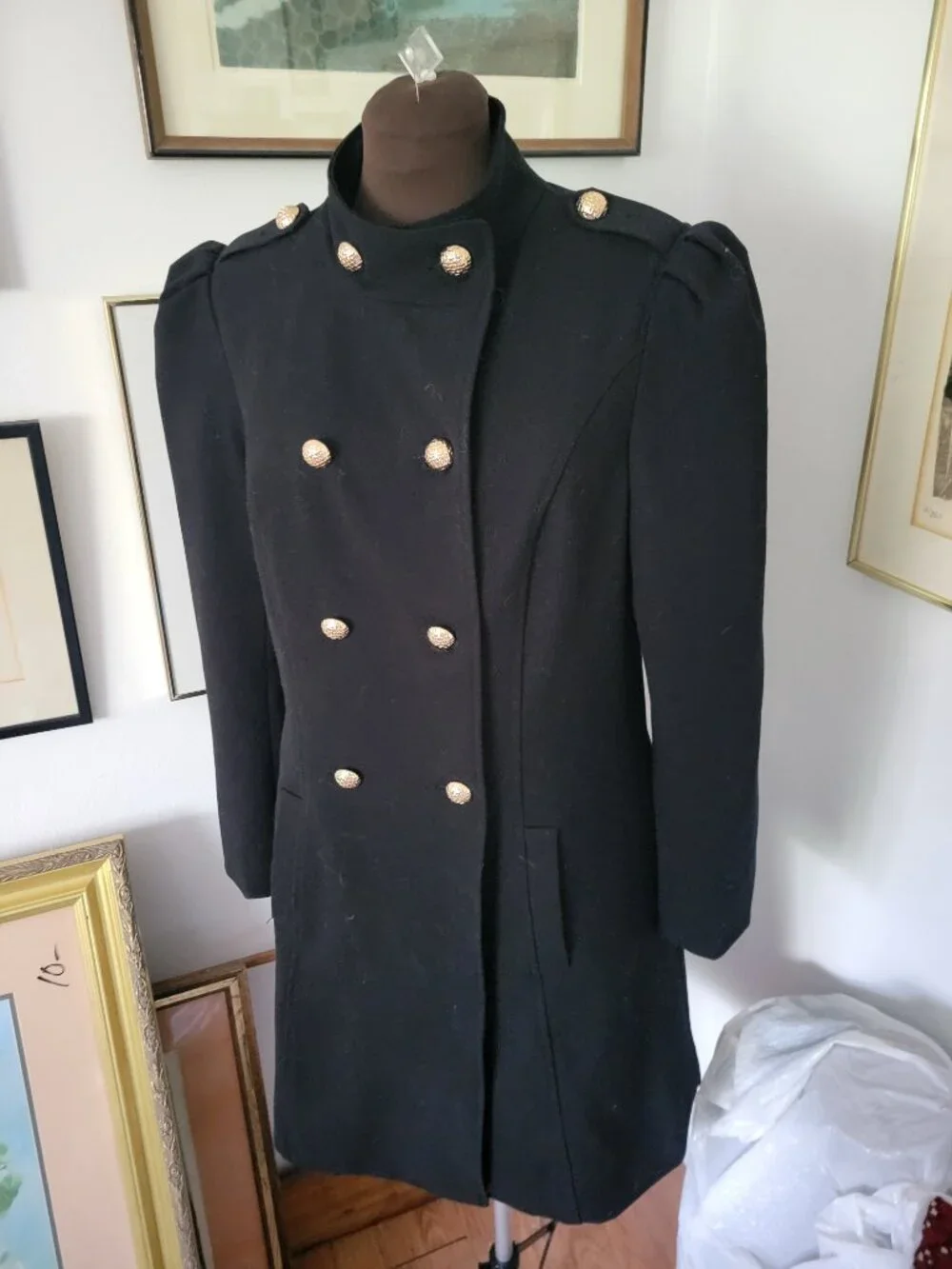 Inc International Concepts Black 3/4 Military Double Breasted Coat Size Large - Picture 3 of 7